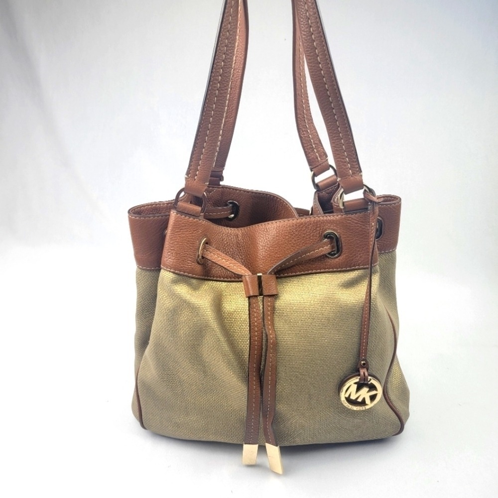 MICHAEL Michael‎ Kors Canvas Marina Large Drawstring Tote gold camel